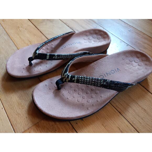 VIONIC Women's Snakeskin Print Flip Flops Size 7 Dillon Orthotic Support - Picture 1 of 8